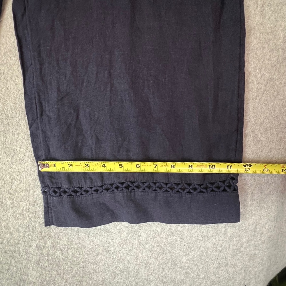 Joie Linen Pants Womens XL Navy Blue Crochet Trim Wide Leg Crop Notical Beahy - Picture 2 of 8